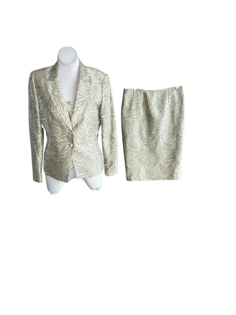 Albert Nipon Formal Evening 3 Piece Skirt Suit Gold Taupe Size 10